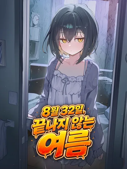 8월 32일, 끝나지 않는 여름 표지. 호텔 방문 앞에 선 하은